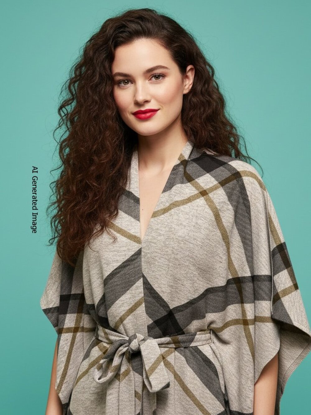 Le Château Plaid Belted Poncho Wrap Cardigan Top Size S